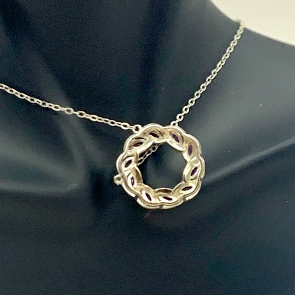 Amethyst & Sterling Silver Circle Necklace With Lobster Clasp &  2” ext - Picture 7 of 12